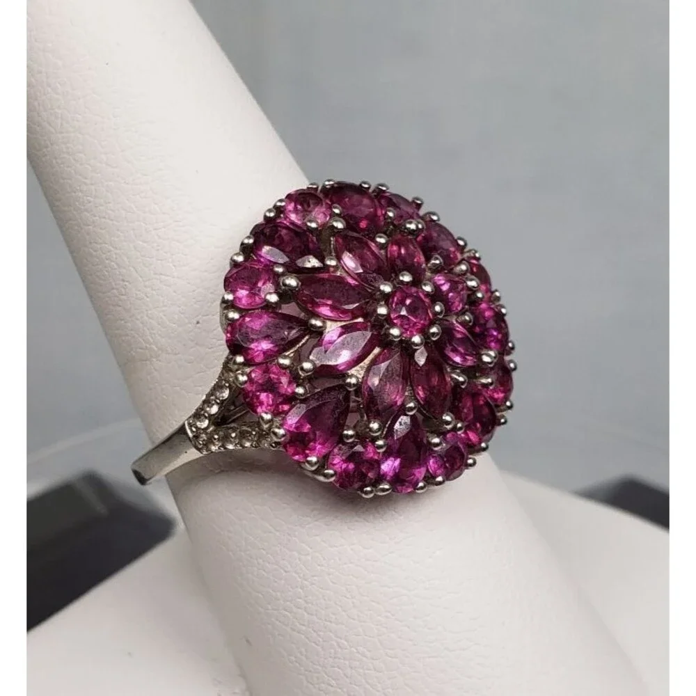 DJoy Signed 925 Sterling Silver Purplish Pink Rhodolite Garnet Ring Size 8.25 - Picture 13 of 16